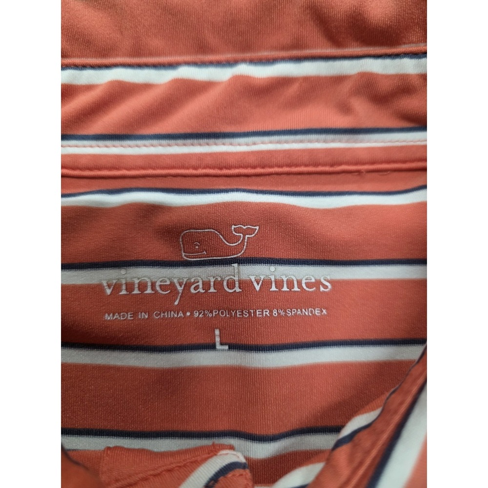 Vineyard Vines Performance Polo Shirt L Coral Striped Stretch Whale Preppy Golf - Picture 5 of 7